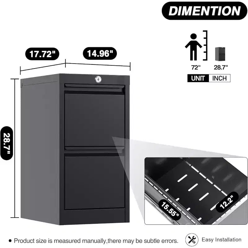 File Cabinets, Lockable 3-Drawers Black Metal Storage Cabinets for Home Office to Hanging Files Letter/Legal/f4/a4 Size