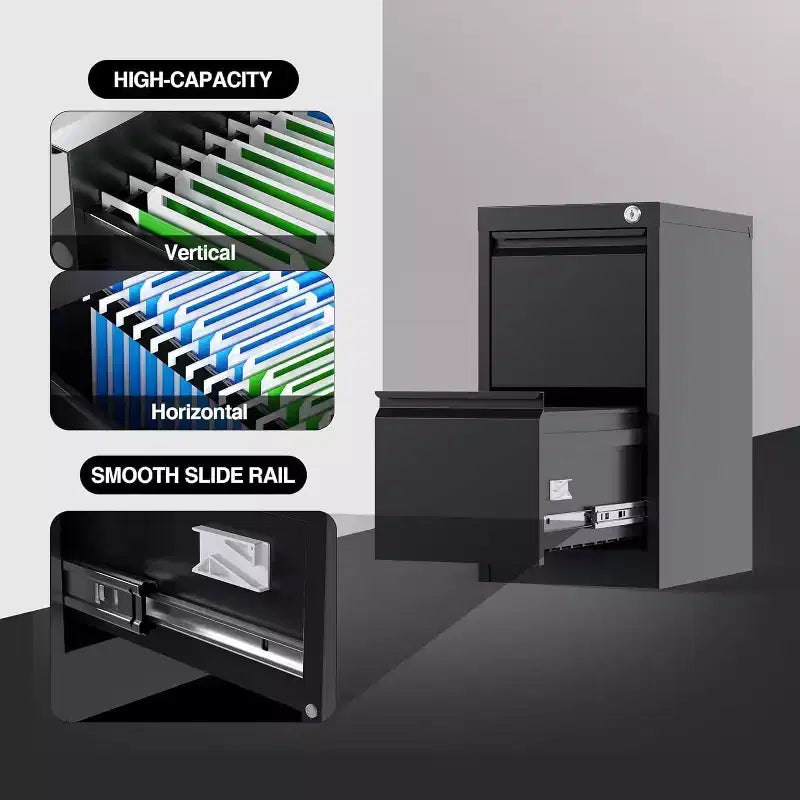 File Cabinets, Lockable 3-Drawers Black Metal Storage Cabinets for Home Office to Hanging Files Letter/Legal/f4/a4 Size
