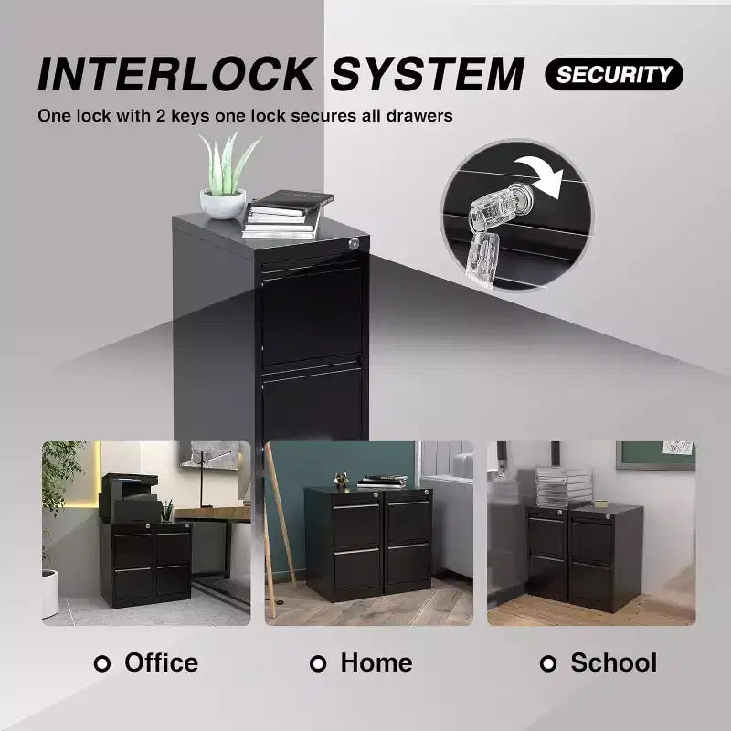 File Cabinets, Lockable 3-Drawers Black Metal Storage Cabinets for Home Office to Hanging Files Letter/Legal/f4/a4 Size