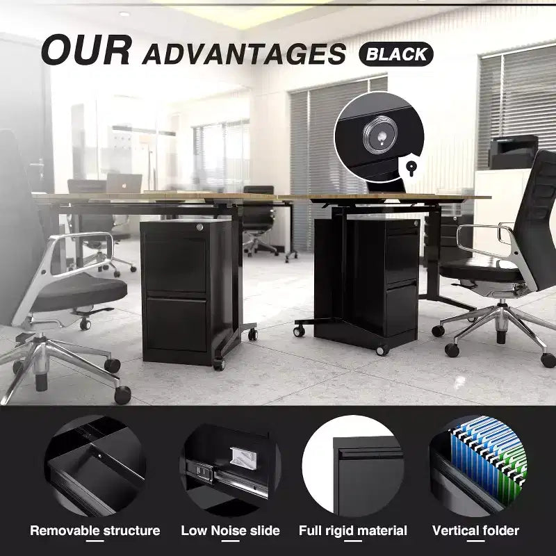 File Cabinets, Lockable 3-Drawers Black Metal Storage Cabinets for Home Office to Hanging Files Letter/Legal/f4/a4 Size