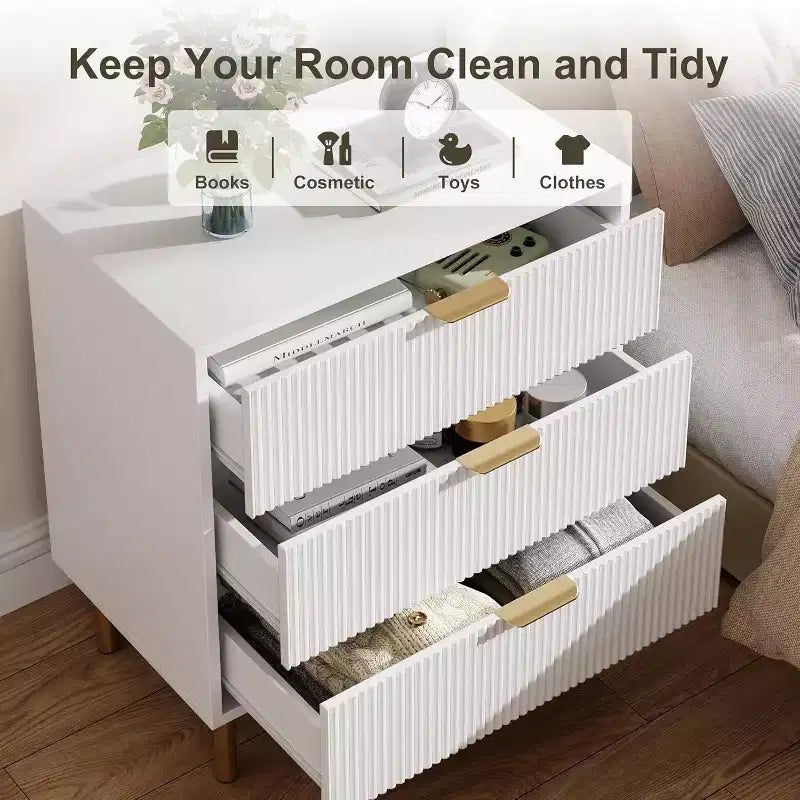 3-Drawer Dresser, Modern Wooden Bedroom Chest of Drawers With Storage Drawers, Farmhouse Style TV Stand for Living Room, Bedroom, Hallway