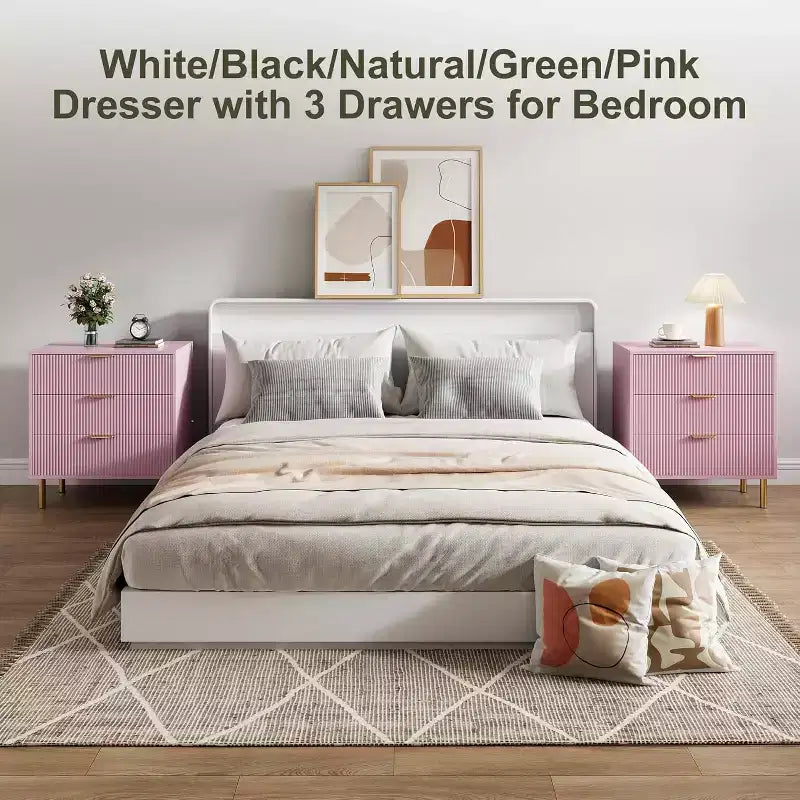 3-Drawer Dresser, Modern Wooden Bedroom Chest of Drawers With Storage Drawers, Farmhouse Style TV Stand for Living Room, Bedroom, Hallway