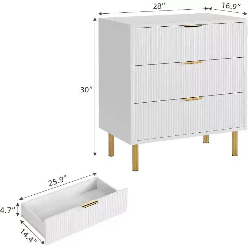3-Drawer Dresser, Modern Wooden Bedroom Chest of Drawers With Storage Drawers, Farmhouse Style TV Stand for Living Room, Bedroom, Hallway