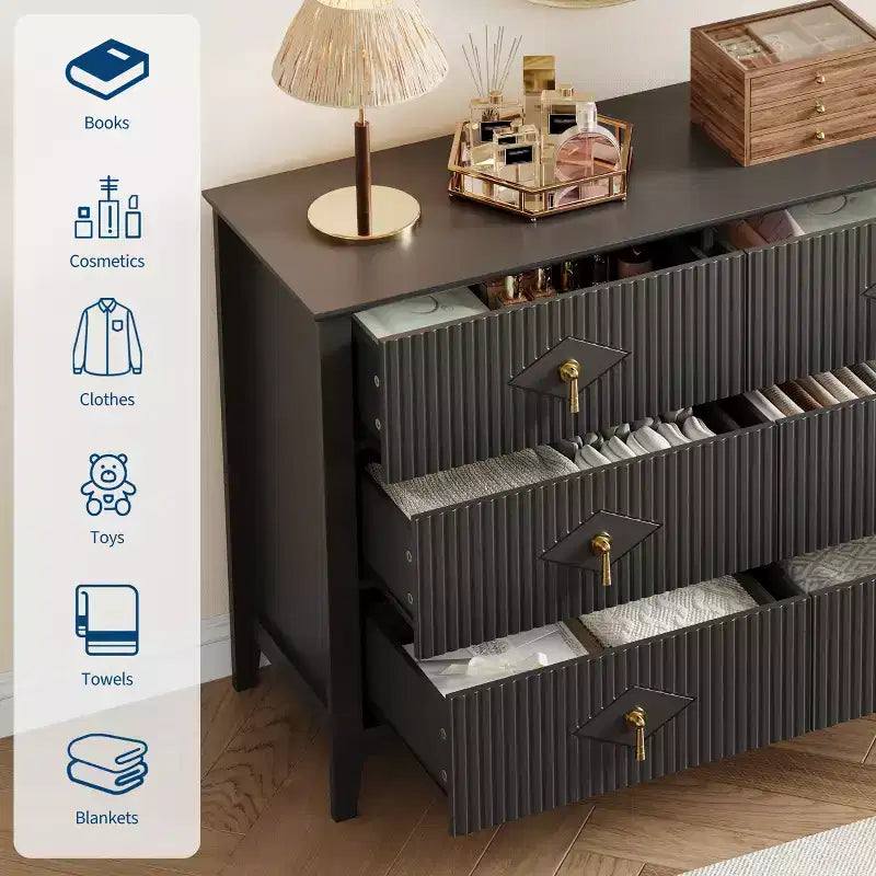 6-Drawer Dresser, Modern Wooden Bedroom Chest of Drawers With Storage Drawers, Farmhouse Style TV Stand for Living Room, Bedroom, Hallway