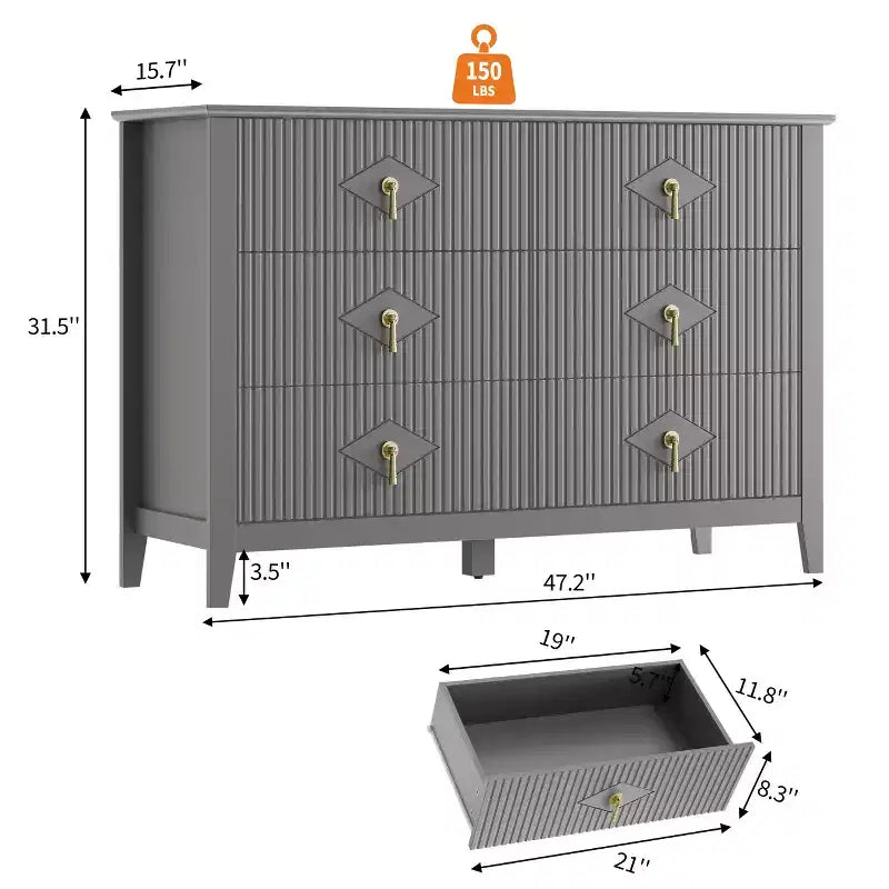 6-Drawer Dresser, Modern Wooden Bedroom Chest of Drawers With Storage Drawers, Farmhouse Style TV Stand for Living Room, Bedroom, Hallway