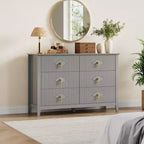 6-Drawer Dresser, Modern Wooden Bedroom Chest of Drawers With Storage Drawers, Farmhouse Style TV Stand for Living Room, Bedroom, Hallway