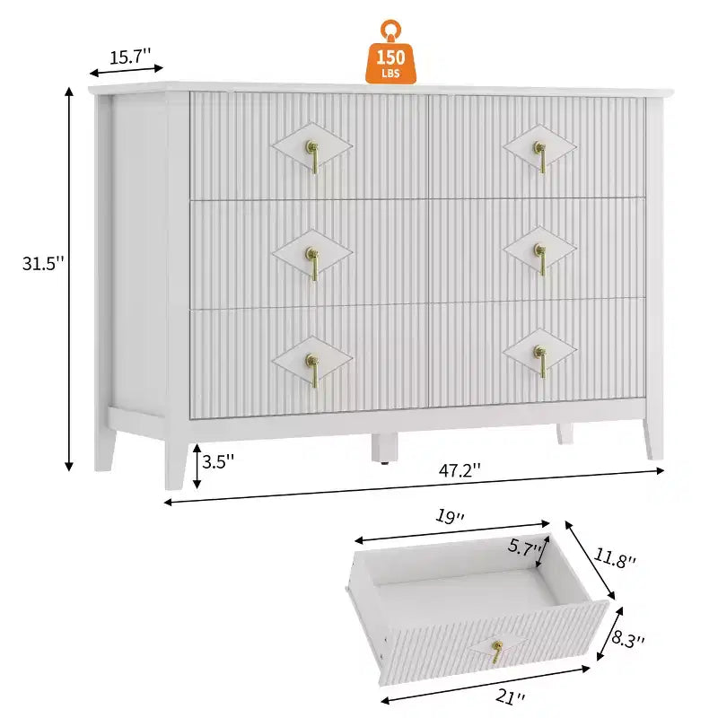 6-Drawer Dresser, Modern Wooden Bedroom Chest of Drawers With Storage Drawers, Farmhouse Style TV Stand for Living Room, Bedroom, Hallway