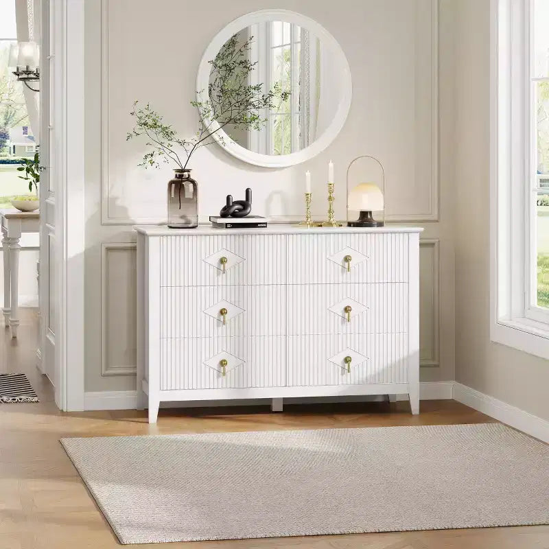 6-Drawer Dresser, Modern Wooden Bedroom Chest of Drawers With Storage Drawers, Farmhouse Style TV Stand for Living Room, Bedroom, Hallway