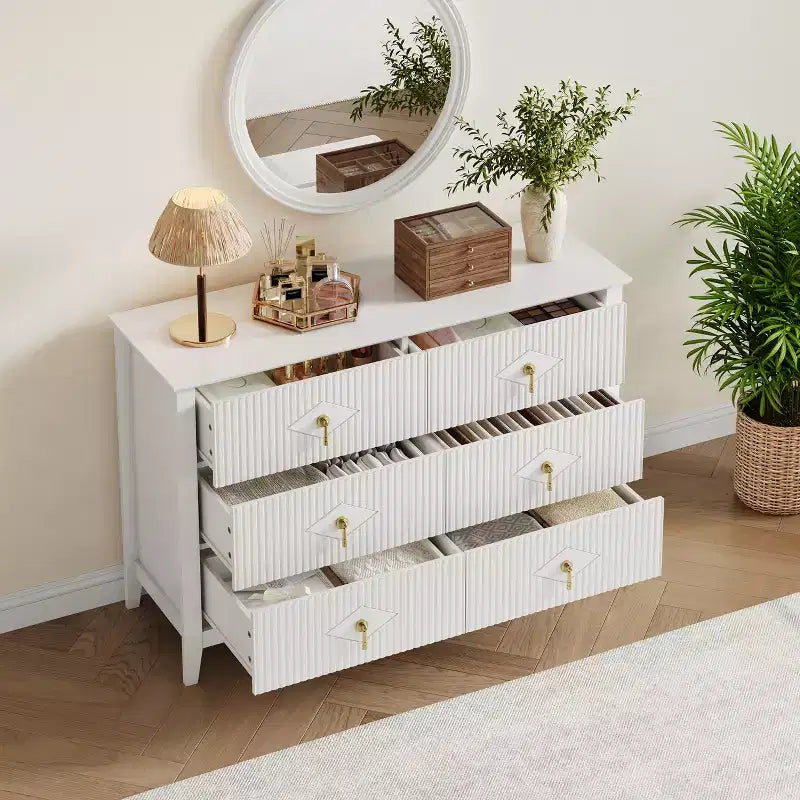 6-Drawer Dresser, Modern Wooden Bedroom Chest of Drawers With Storage Drawers, Farmhouse Style TV Stand for Living Room, Bedroom, Hallway