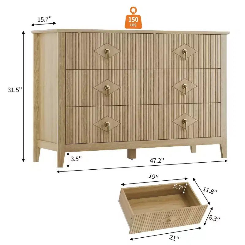 6-Drawer Dresser, Modern Wooden Bedroom Chest of Drawers With Storage Drawers, Farmhouse Style TV Stand for Living Room, Bedroom, Hallway
