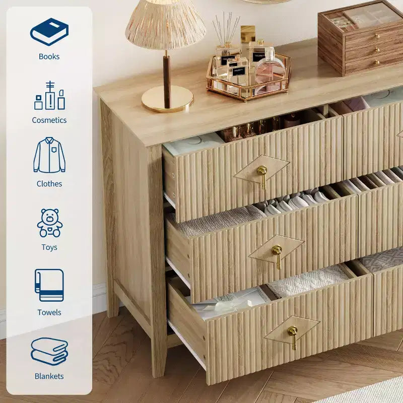 6-Drawer Dresser, Modern Wooden Bedroom Chest of Drawers With Storage Drawers, Farmhouse Style TV Stand for Living Room, Bedroom, Hallway