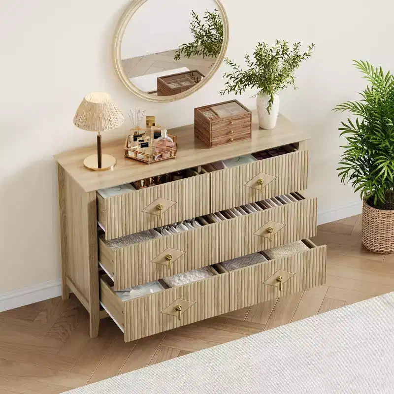 6-Drawer Dresser, Modern Wooden Bedroom Chest of Drawers With Storage Drawers, Farmhouse Style TV Stand for Living Room, Bedroom, Hallway