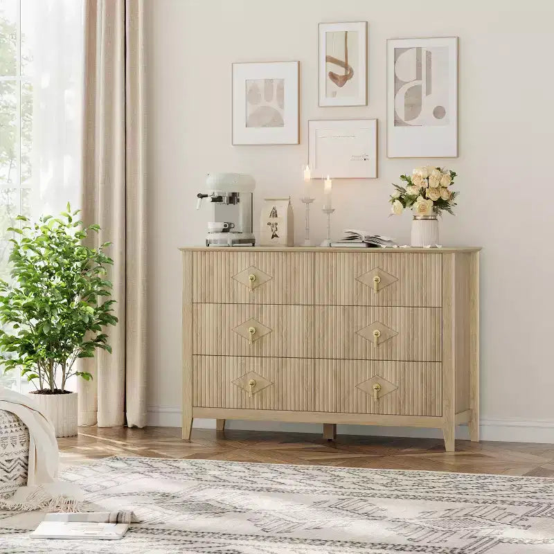 6-Drawer Dresser, Modern Wooden Bedroom Chest of Drawers With Storage Drawers, Farmhouse Style TV Stand for Living Room, Bedroom, Hallway