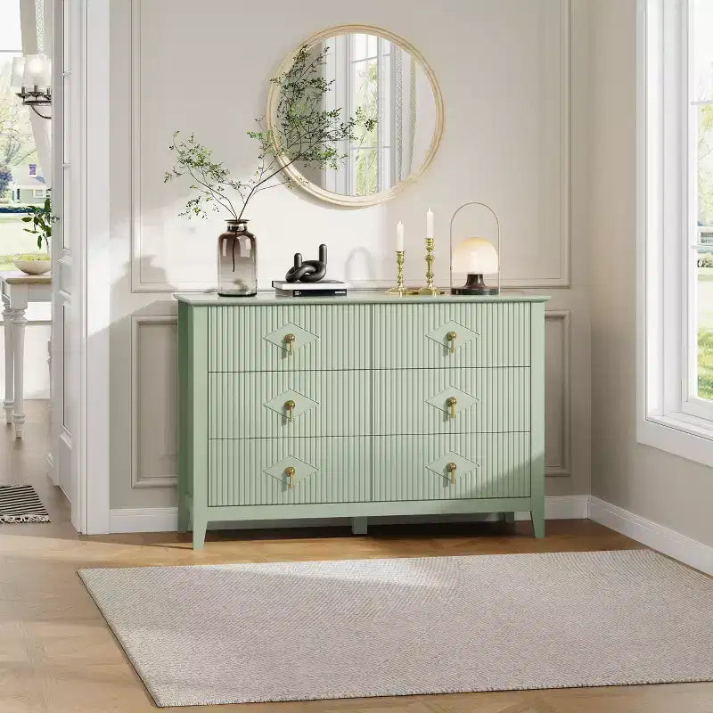 6-Drawer Dresser, Modern Wooden Bedroom Chest of Drawers With Storage Drawers, Farmhouse Style TV Stand for Living Room, Bedroom, Hallway