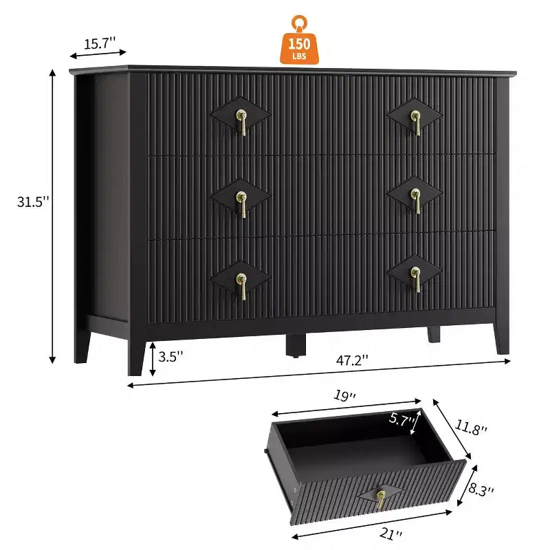 6-Drawer Dresser, Modern Wooden Bedroom Chest of Drawers With Storage Drawers, Farmhouse Style TV Stand for Living Room, Bedroom, Hallway