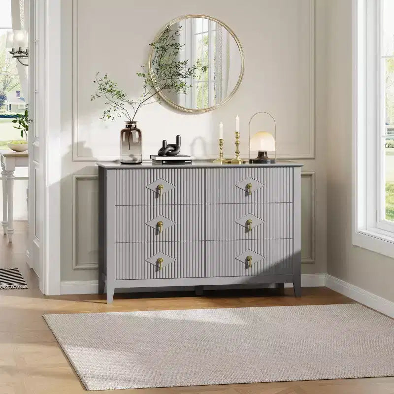 6-Drawer Dresser, Modern Wooden Bedroom Chest of Drawers With Storage Drawers, Farmhouse Style TV Stand for Living Room, Bedroom, Hallway