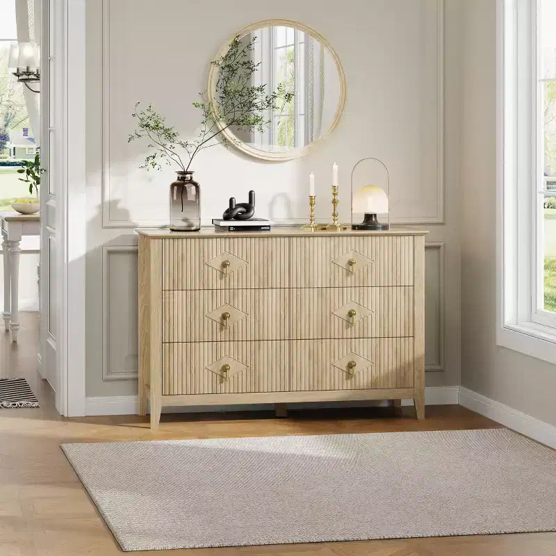 6-Drawer Dresser, Modern Wooden Bedroom Chest of Drawers With Storage Drawers, Farmhouse Style TV Stand for Living Room, Bedroom, Hallway