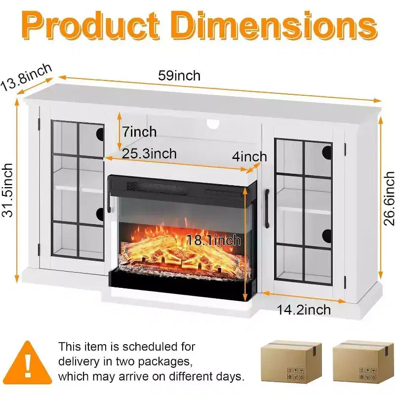 Fireplace TV Stand, 59'' TV Stand with Fireplace, Electric Fireplace Heater, Entertainment Center with Frame and LED Light Colors, TV Console Cabinet
