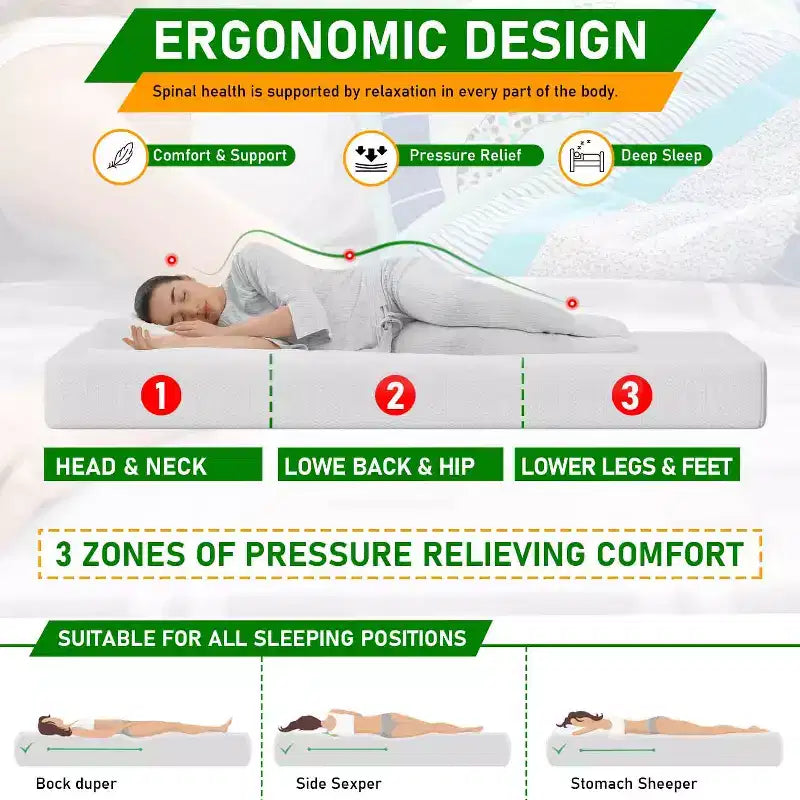 BestMassage 12 Inch Green Tea Memory Foam Mattress Cooling Gel Infused Mattress Medium Firm Mattresses