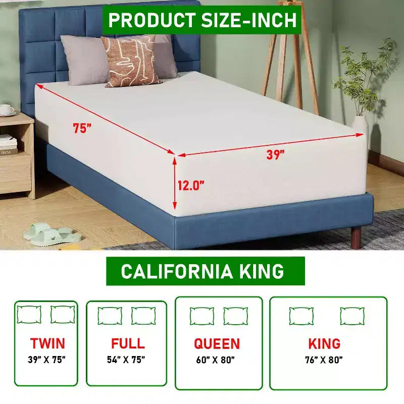 BestMassage 12 Inch Green Tea Memory Foam Mattress Cooling Gel Infused Mattress Medium Firm Mattresses