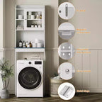 Over the Toilet Storage Cabinet with Adjustable Shelves and Glass Door, Space-Saving over-Toilet Design, Sturdy Waterproof White Finish Glass Doors