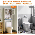 Over the Toilet Storage Cabinet with Adjustable Shelves and Glass Door, Space-Saving over-Toilet Design, Sturdy Waterproof White Finish Glass Doors