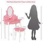 JOYMOR Kids Vanity Set with 360 Mirror, 2-in-1 Princess Makeup Table & Stool with Drawers for Girls (Pink)