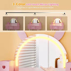 JOYMOR Kids Vanity with Touch Screen & Lights, 3-Color Adjustable Mirror, Vanity Set with Table & Chair, Drawer (Pink)
