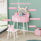 JOYMOR Kids Vanity with Touch Screen & Lights, 3-Color Adjustable Mirror, Vanity Set with Table & Chair, Drawer (Pink)