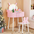 JOYMOR Kids Vanity with Touch Screen & Lights, 3-Color Adjustable Mirror, Vanity Set with Table & Chair, Drawer (Pink)