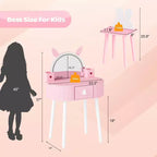 JOYMOR Kids Vanity with Touch Screen & Lights, 3-Color Adjustable Mirror, Vanity Set with Table & Chair, Drawer (Pink)