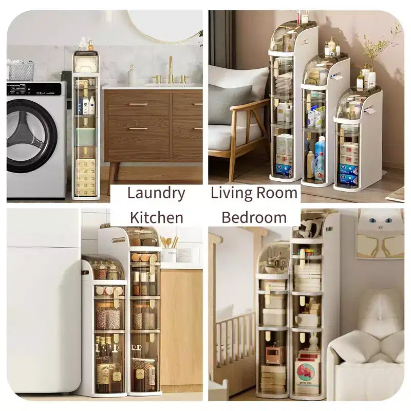 Slim Bathroom Storage Cabinet, Narrow Cabinet Dresser with Drawers, Wheels, Handle & Toilet Paper Holder