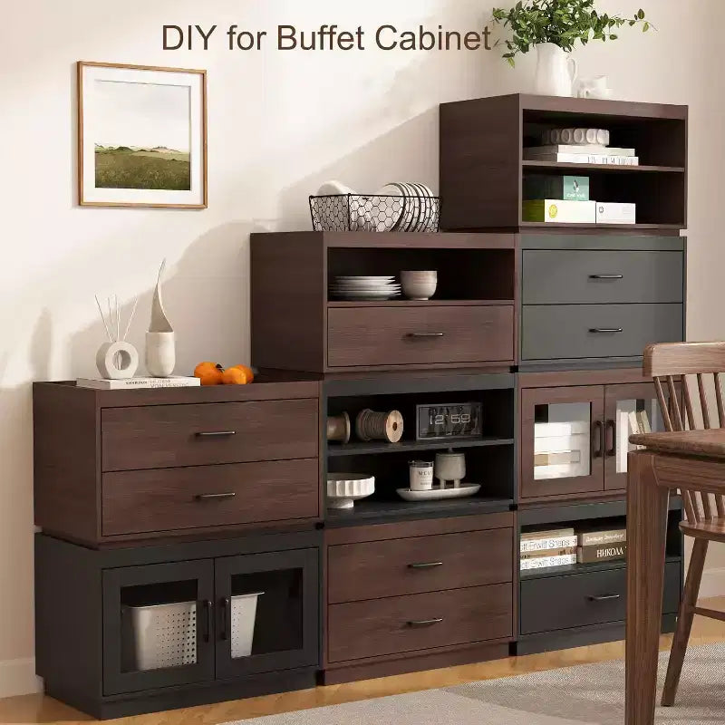 Stckable Storage 2-Shelf, 28 Wide Storage Bins with Open Compartment for Closet Organizers