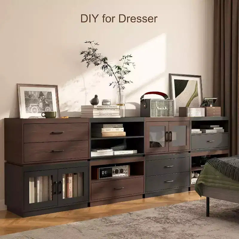 Stckable Storage 2-Shelf, 28 Wide Storage Bins with Open Compartment for Closet Organizers