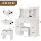 Vanity Desk with Large Mirror and Lights, 45.9In Makeup Vanity Desk, Adjustable Brightness, Power Outlet, 8 Drawers, for Powder Room and Bedroom