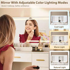 Vanity Desk with Large Mirror and Lights, 45.9In Makeup Vanity Desk, Adjustable Brightness, Power Outlet, 8 Drawers, for Powder Room and Bedroom