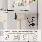 Vanity Desk with Large Mirror and Lights, 45.9In Makeup Vanity Desk, Adjustable Brightness, Power Outlet, 8 Drawers, for Powder Room and Bedroom
