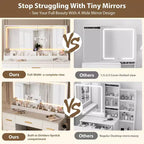 Vanity Desk with Large Mirror and Lights, 45.9In Makeup Vanity Desk, Adjustable Brightness, Power Outlet, 8 Drawers, for Powder Room and Bedroom