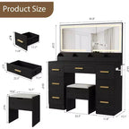 Vanity Desk with Large Mirror and Lights, 45.9In Makeup Vanity Desk, Adjustable Brightness, Power Outlet, 8 Drawers, for Powder Room and Bedroom