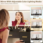 Vanity Desk with Large Mirror and Lights, 45.9In Makeup Vanity Desk, Adjustable Brightness, Power Outlet, 8 Drawers, for Powder Room and Bedroom
