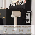 Vanity Desk with Large Mirror and Lights, 45.9In Makeup Vanity Desk, Adjustable Brightness, Power Outlet, 8 Drawers, for Powder Room and Bedroom