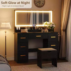 Vanity Desk with Large Mirror and Lights, 45.9In Makeup Vanity Desk, Adjustable Brightness, Power Outlet, 8 Drawers, for Powder Room and Bedroom