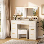 Vanity Desk with Large Mirror and Lights, 45.9In Makeup Vanity Desk, Adjustable Brightness, Power Outlet, 8 Drawers, for Powder Room and Bedroom