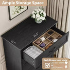 5-Drawer Farmhouse Dresser, Modern Tall Chest with Natural Wood Grain and Wide Metal Handles, for Bedroom, Living Room