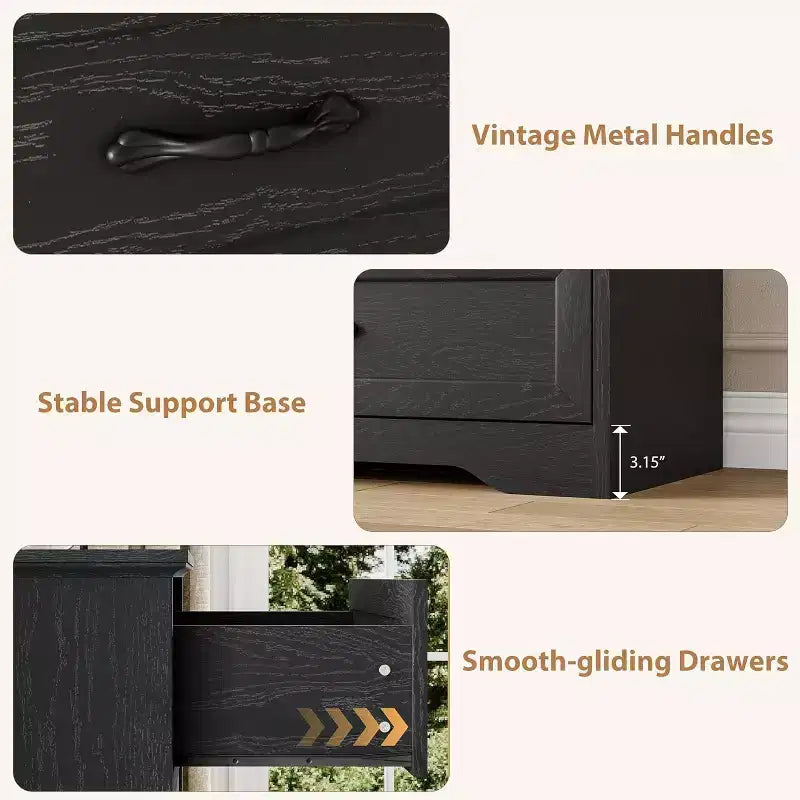 5-Drawer Farmhouse Dresser, Modern Tall Chest with Natural Wood Grain and Wide Metal Handles, for Bedroom, Living Room