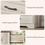 5-Drawer Farmhouse Dresser, Modern Tall Chest with Natural Wood Grain and Wide Metal Handles, for Bedroom, Living Room