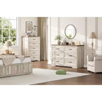 5-Drawer Farmhouse Dresser, Modern Tall Chest with Natural Wood Grain and Wide Metal Handles, for Bedroom, Living Room
