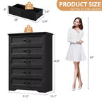 5-Drawer Farmhouse Dresser, Modern Tall Chest with Natural Wood Grain and Wide Metal Handles, for Bedroom, Living Room