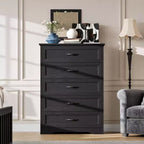 5-Drawer Farmhouse Dresser, Modern Tall Chest with Natural Wood Grain and Wide Metal Handles, for Bedroom, Living Room