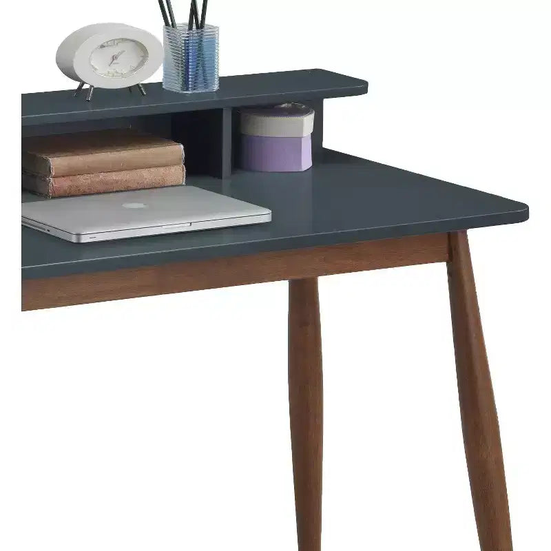 Okak 43IN Mid-Century Wooden Office Desk with Display Shelves, Writing Desk with Elegent Design, Computer Desk for Living Room, Bedroom